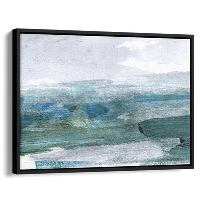 Teal and Grey Minimalist Abstract Seascape Watercolor Painting Print