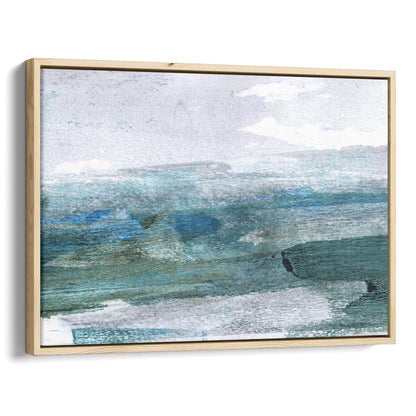 Teal and Grey Minimalist Abstract Seascape Watercolor Painting Print