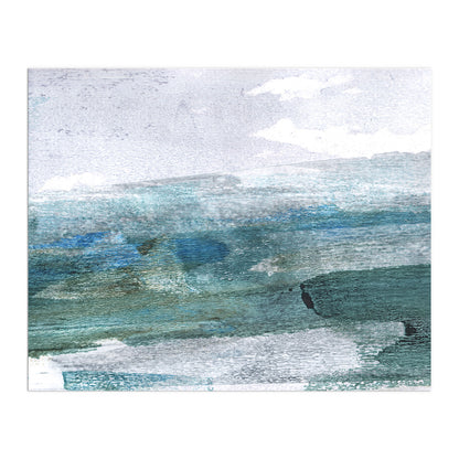 Teal and Grey Minimalist Abstract Seascape Watercolor Painting Print