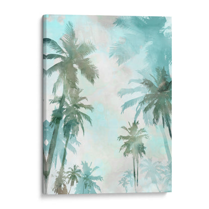 Blue and Green Palm Trees Watercolor Print