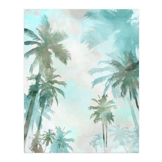 Blue and Green Palm Trees Watercolor Print