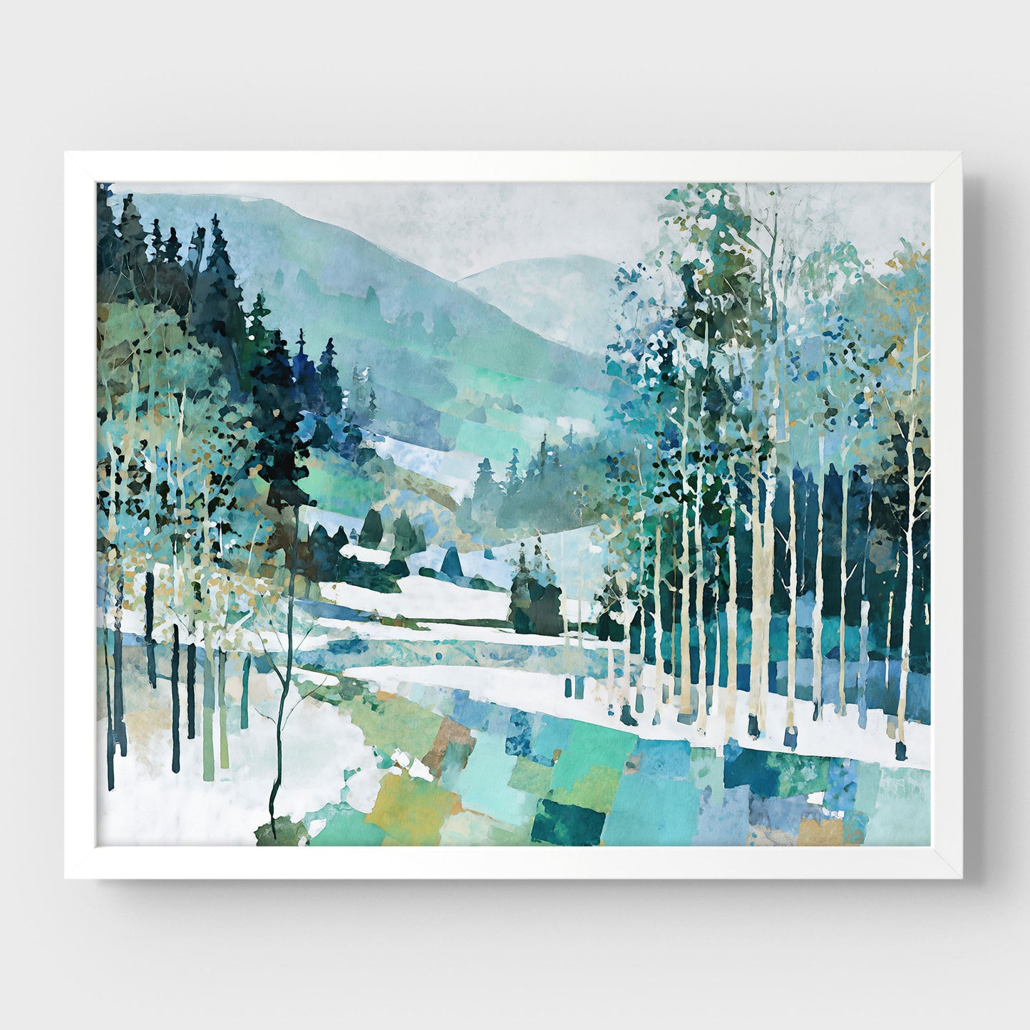 Aspen Grove Winter Watercolor Art Print
