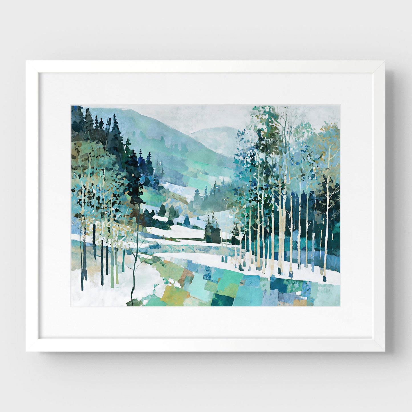 Aspen Grove Winter Watercolor Art Print