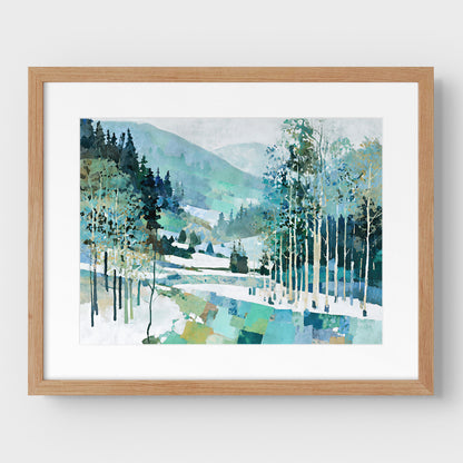 Aspen Grove Winter Watercolor Art Print