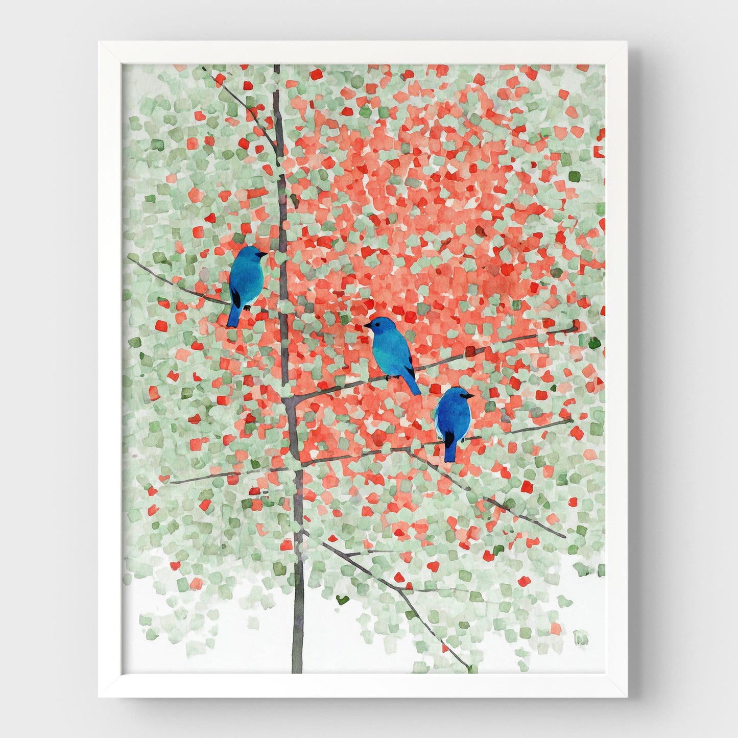 Bluebirds in Autumn Maple Tree Art Print