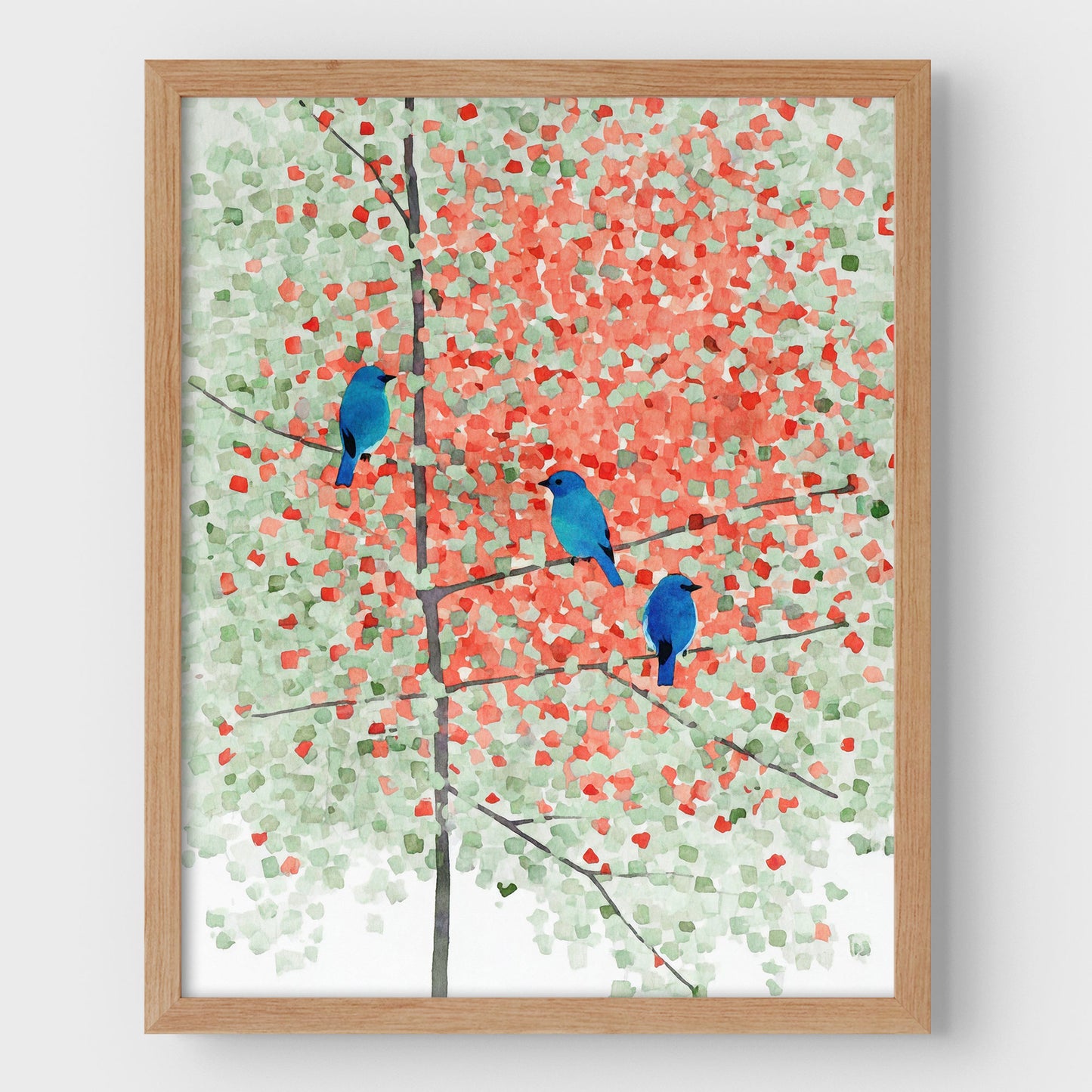 Bluebirds in Autumn Maple Tree Art Print