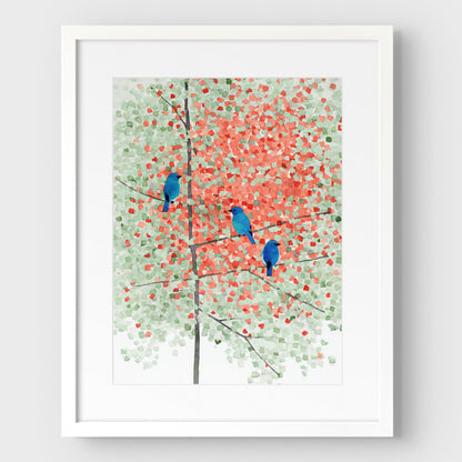 Bluebirds in Autumn Maple Tree Art Print