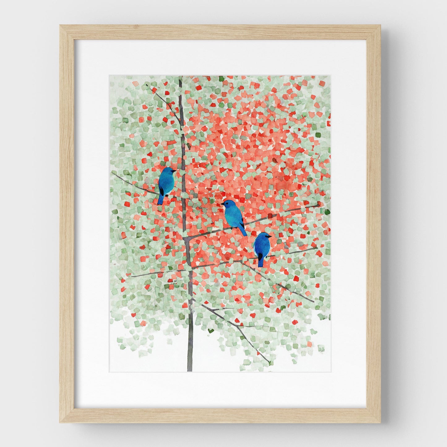 Bluebirds in Autumn Maple Tree Art Print