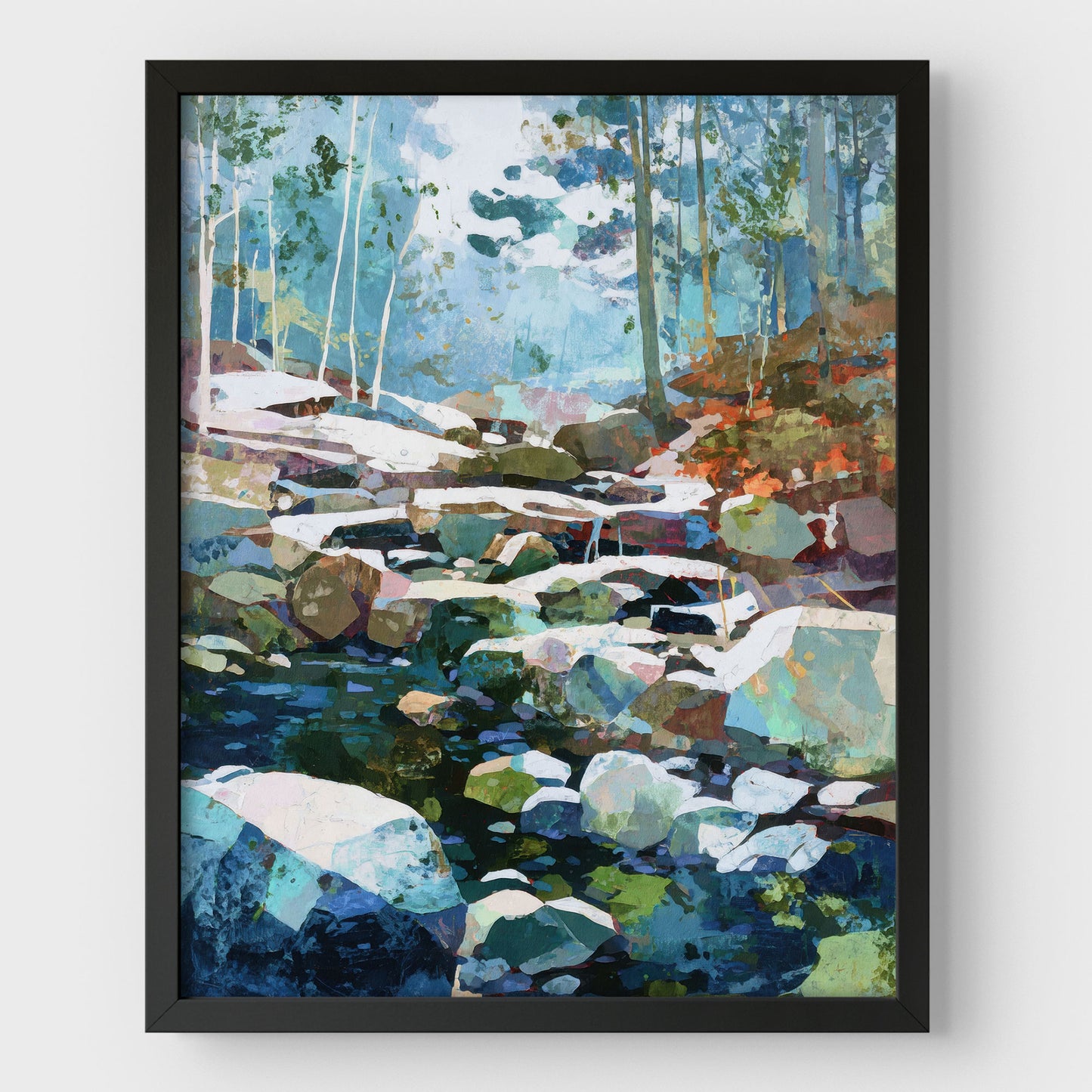 Autumn Creek Early Snowfall Forest Art Print