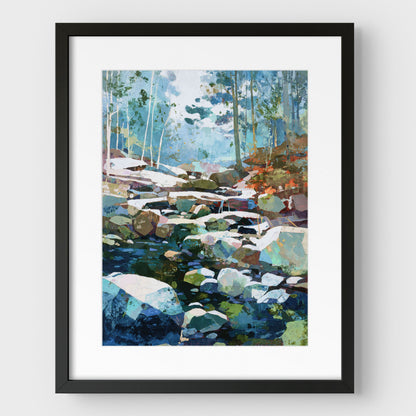Autumn Creek Early Snowfall Forest Art Print