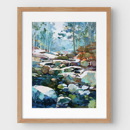 Autumn Creek Early Snowfall Forest Art Print