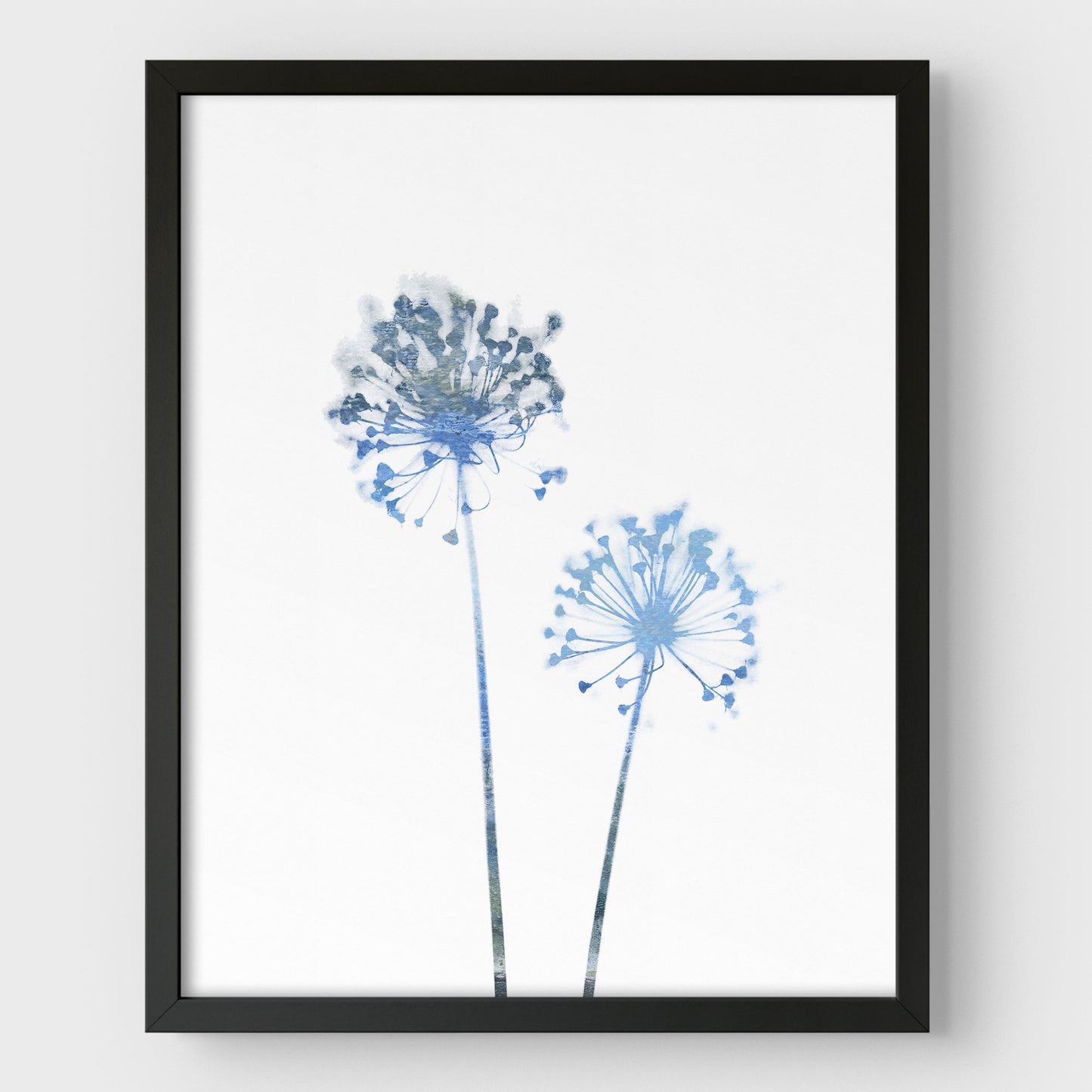 Blue Dandelion Flowers Minimalist Botanical Print