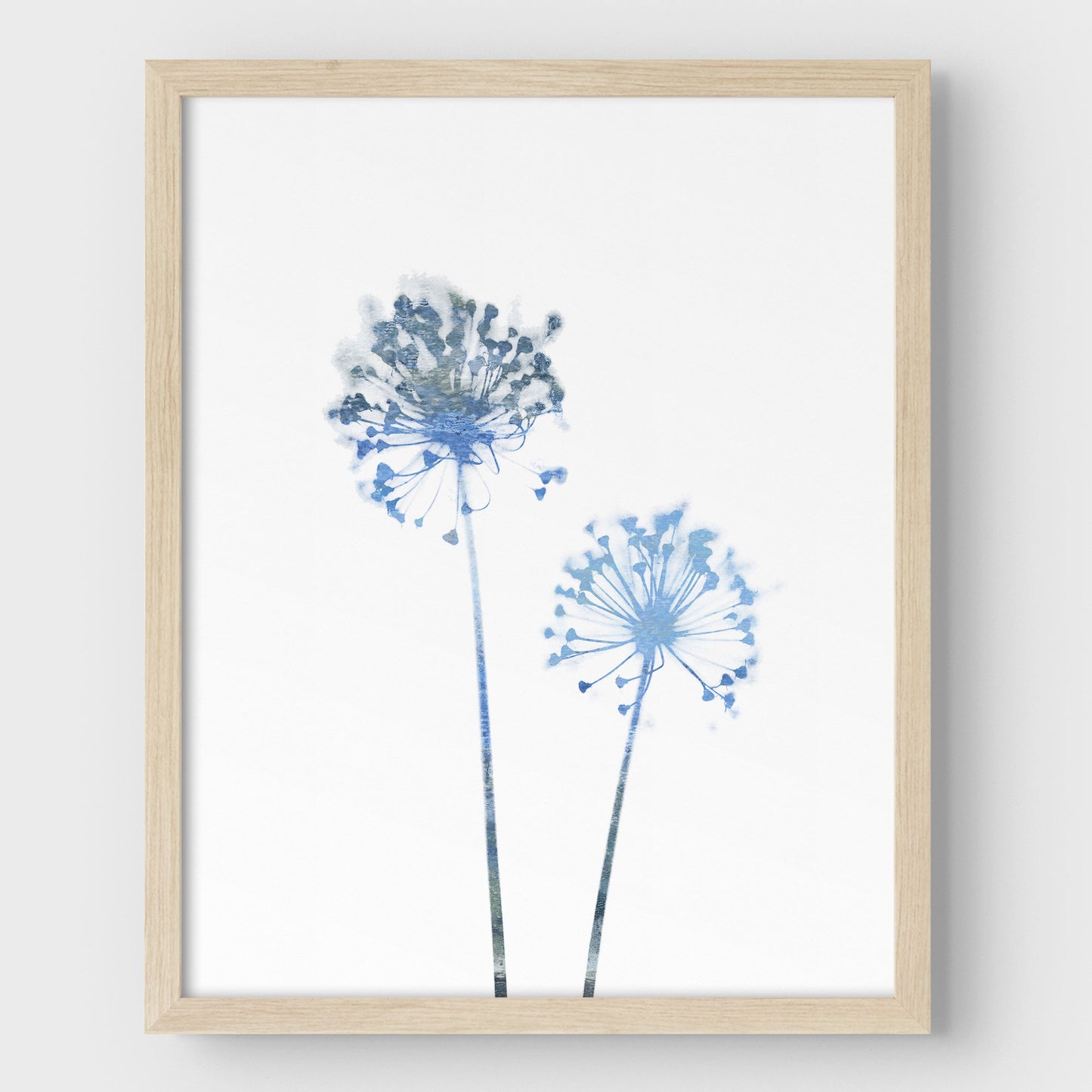 Blue Dandelion Flowers Minimalist Botanical Print