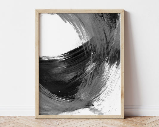 Black and Grey Curved Brushstrokes II Print