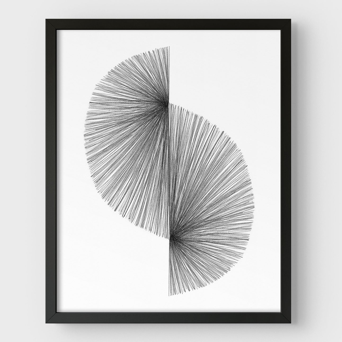 Mid Century Modern Black and White Geometric Abstract Line Drawing Print