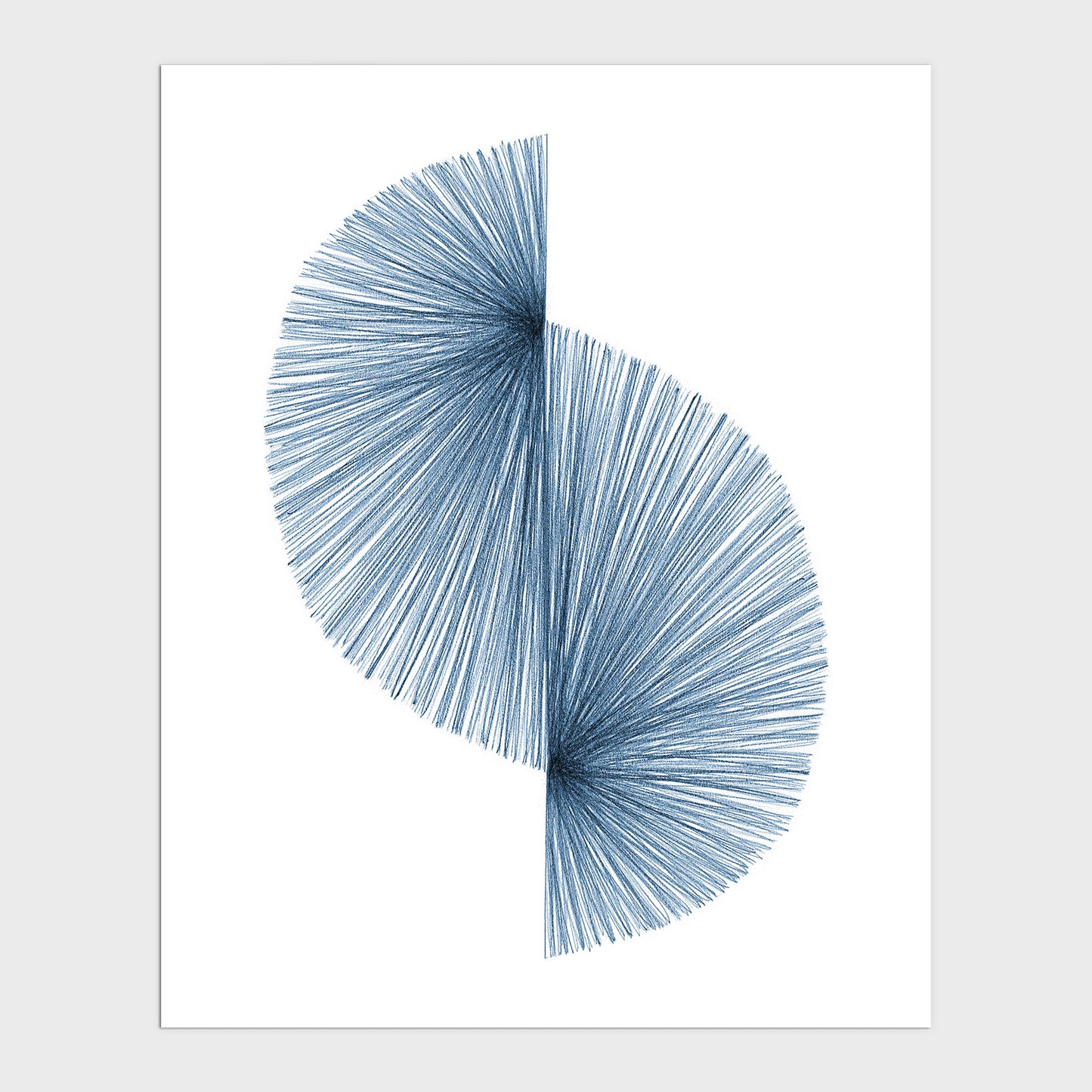 Blue Wave Mid Century Modern Geometric Abstract Line Drawing Print