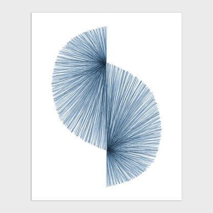 Blue Wave Mid Century Modern Geometric Abstract Line Drawing Print