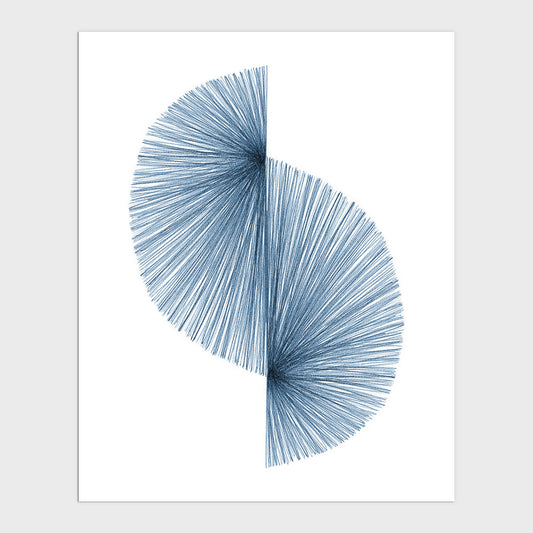 Blue Wave Mid Century Modern Geometric Abstract Line Drawing Print