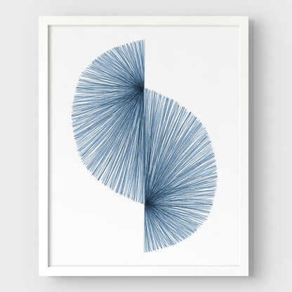 Blue Wave Mid Century Modern Geometric Abstract Line Drawing Print