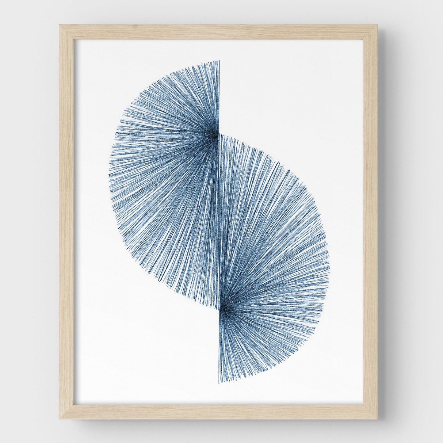 Blue Wave Mid Century Modern Geometric Abstract Line Drawing Print