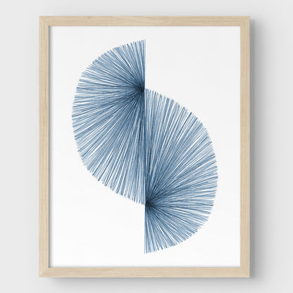 Blue Wave Mid Century Modern Geometric Abstract Line Drawing Print