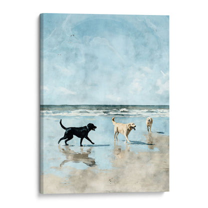 Labradors at the Beach Watercolor Art Print