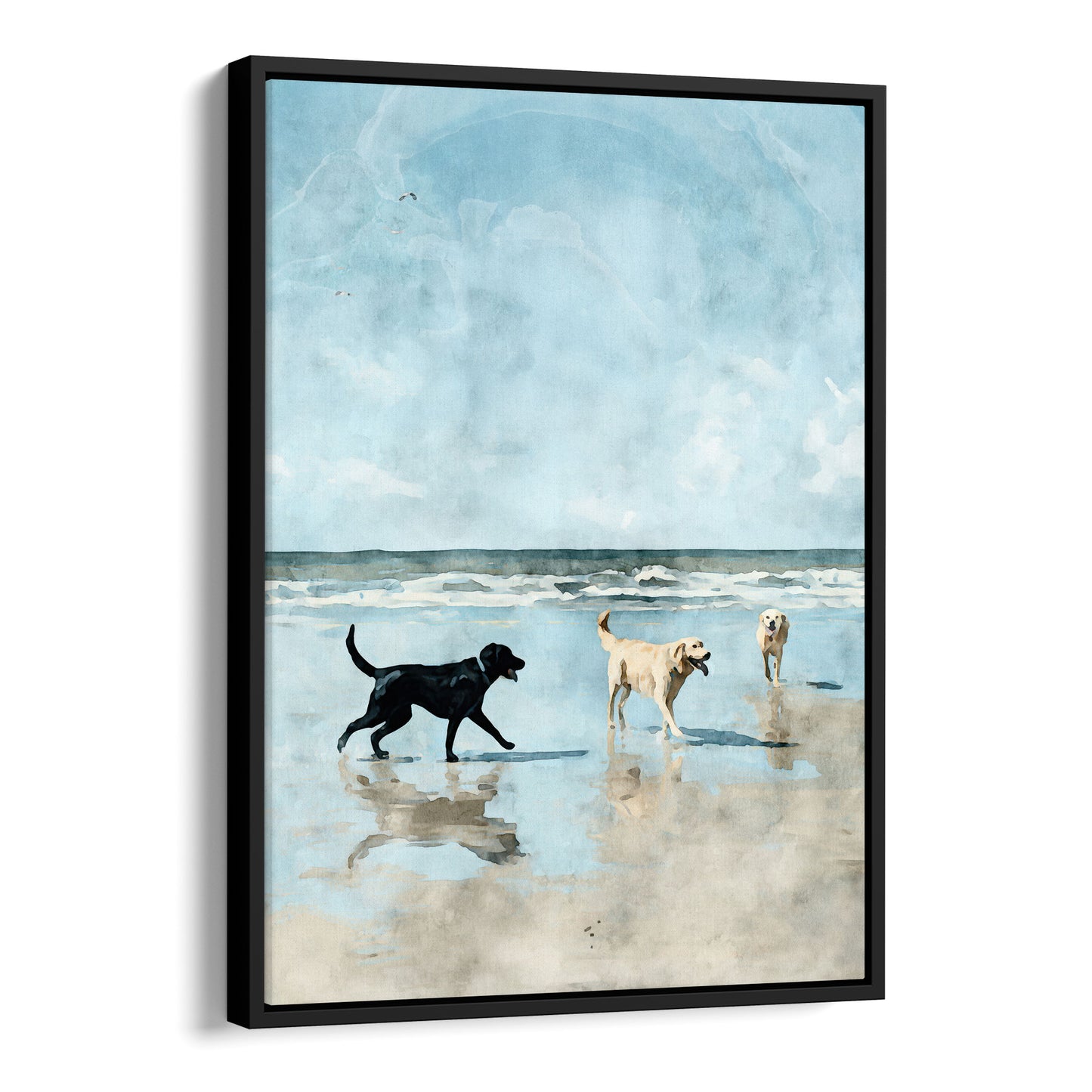 Labradors at the Beach Watercolor Art Print