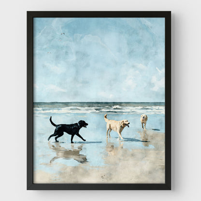 Labradors at the Beach Watercolor Art Print