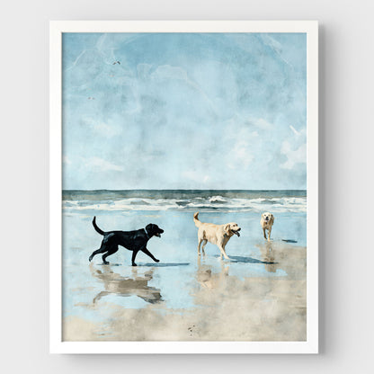 Labradors at the Beach Watercolor Art Print