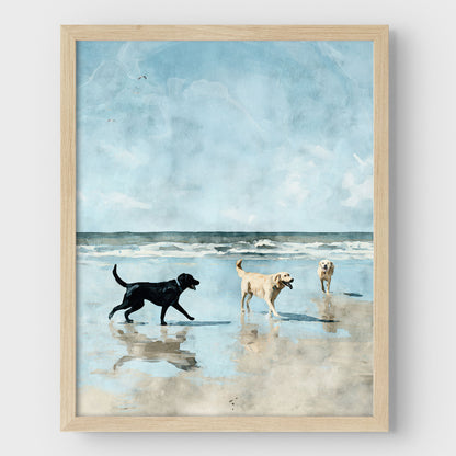 Labradors at the Beach Watercolor Art Print
