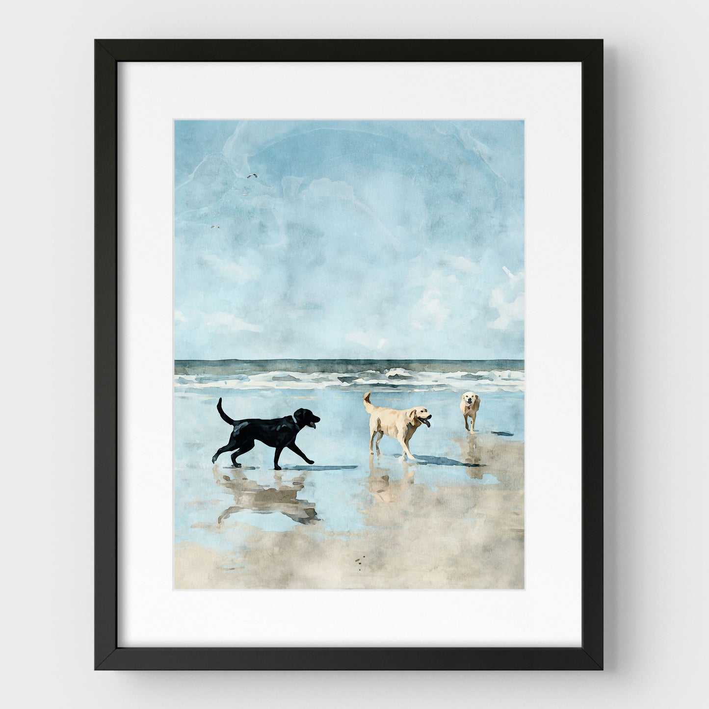 Labradors at the Beach Watercolor Art Print