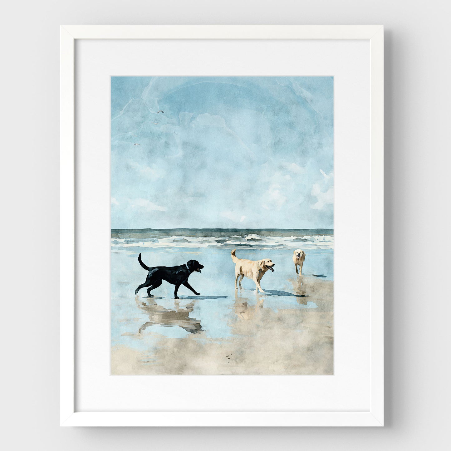 Labradors at the Beach Watercolor Art Print
