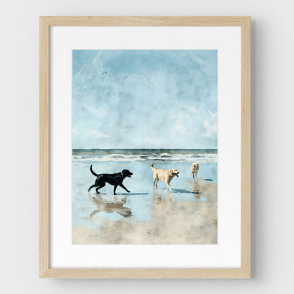 Labradors at the Beach Watercolor Art Print