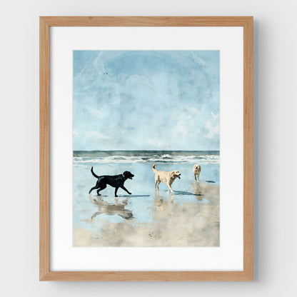 Labradors at the Beach Watercolor Art Print