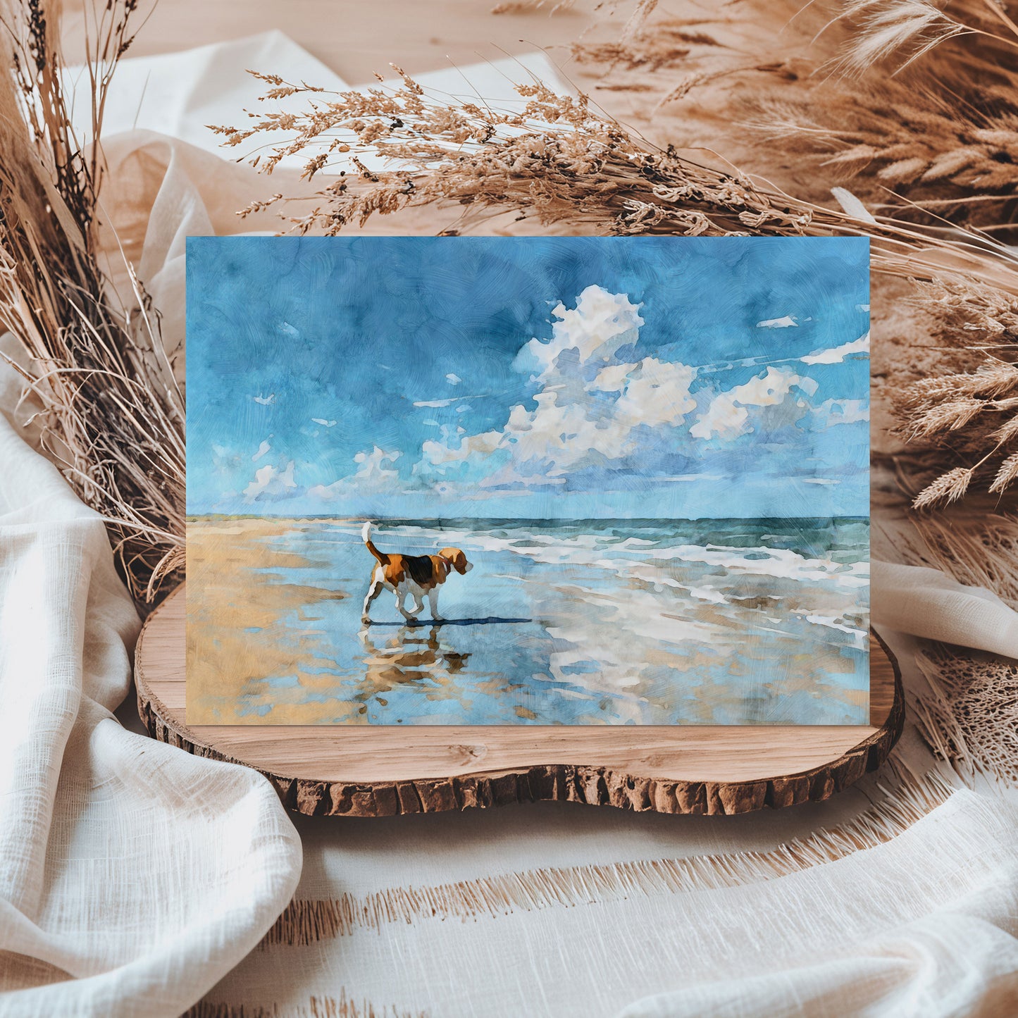 Beagle on a Beach Horizontal Note Card
