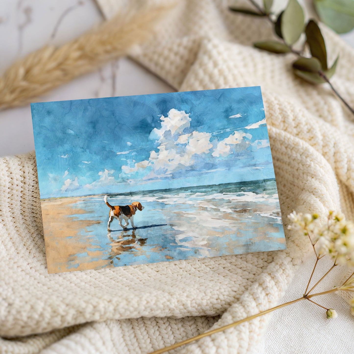 Beagle on a Beach Horizontal Note Card