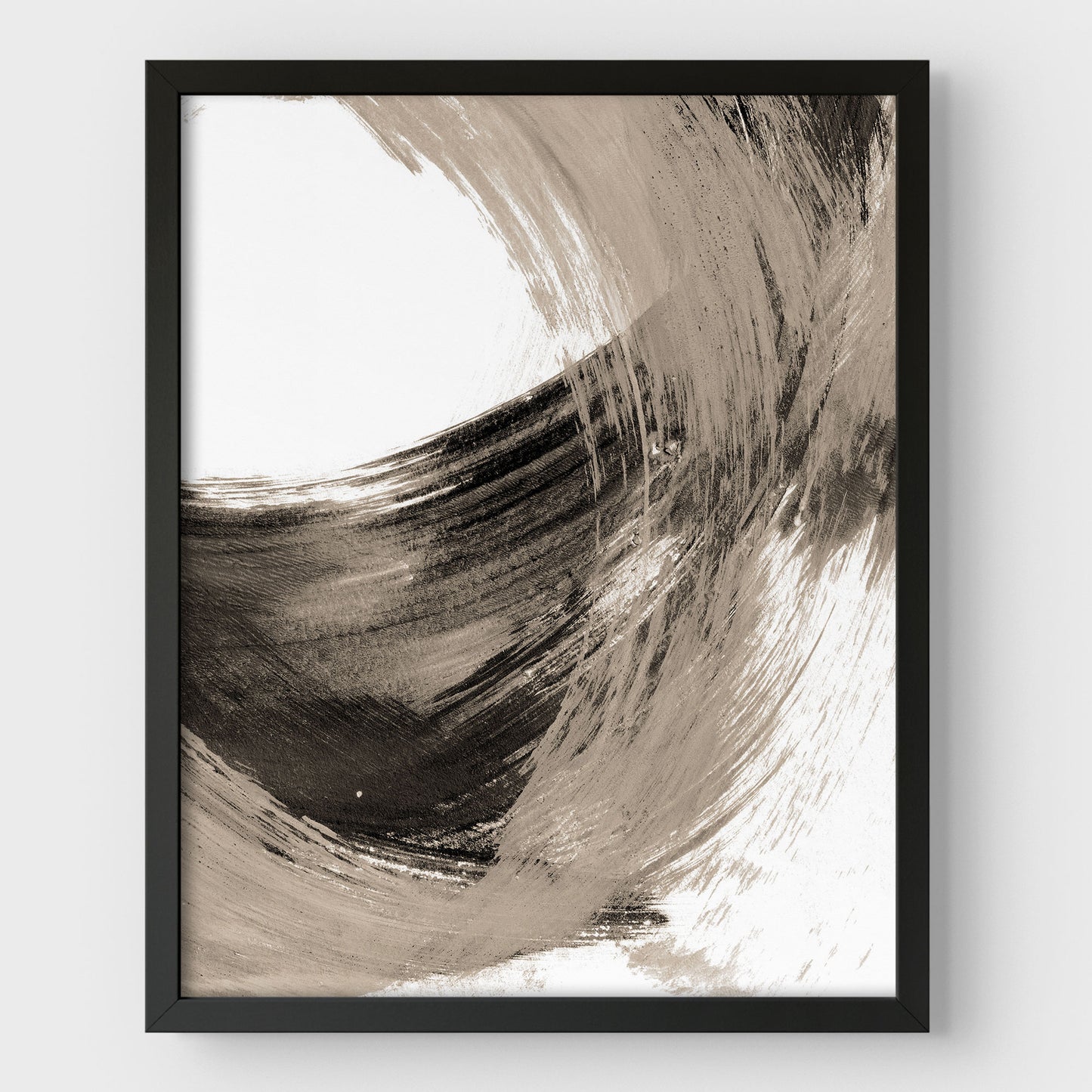 Curved Brushstroke Painting Black and Tan Abstract Print