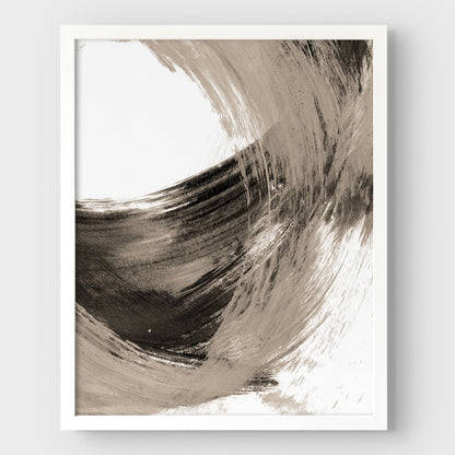 Curved Brushstroke Painting Black and Tan Abstract Print