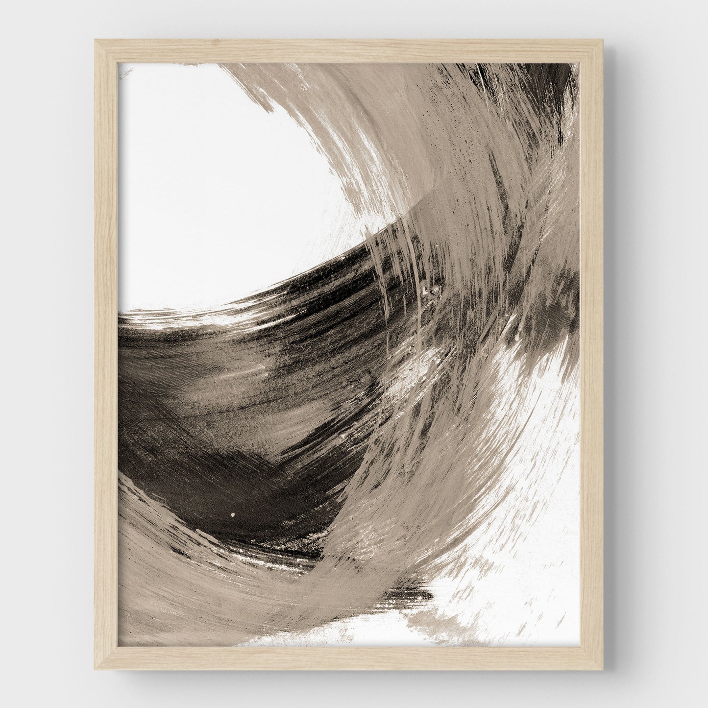 Curved Brushstroke Painting Black and Tan Abstract Print