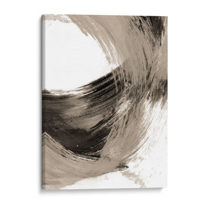 Curved Brushstroke Painting Black and Tan Abstract Print
