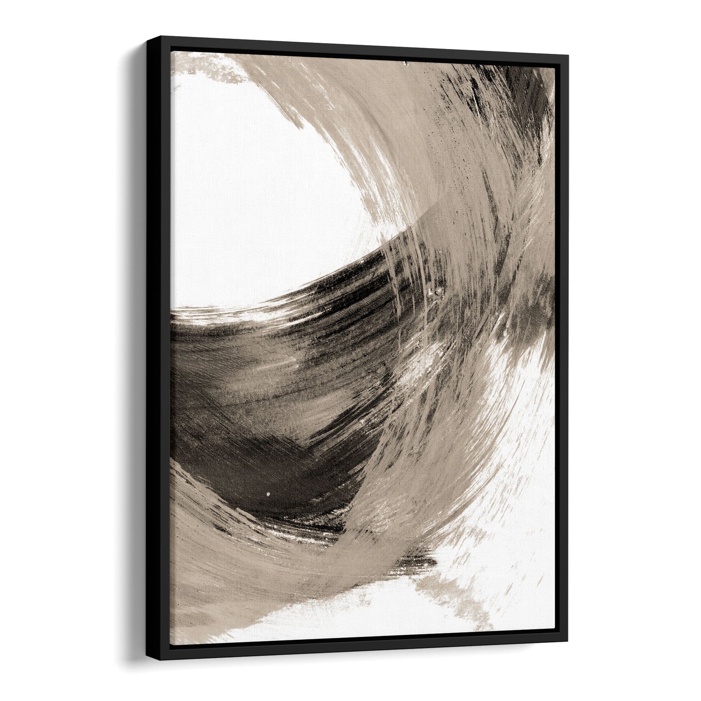 Curved Brushstroke Painting Black and Tan Abstract Print