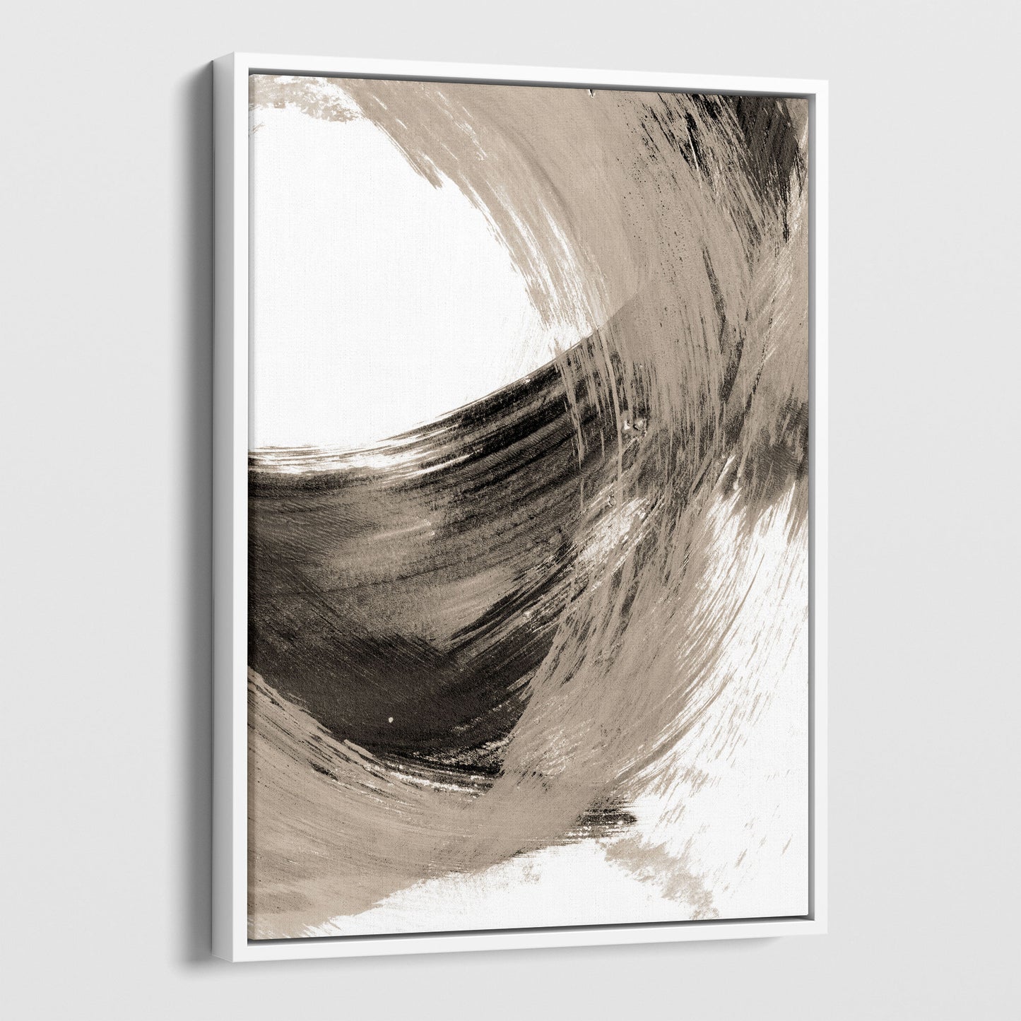 Curved Brushstroke Painting Black and Tan Abstract Print