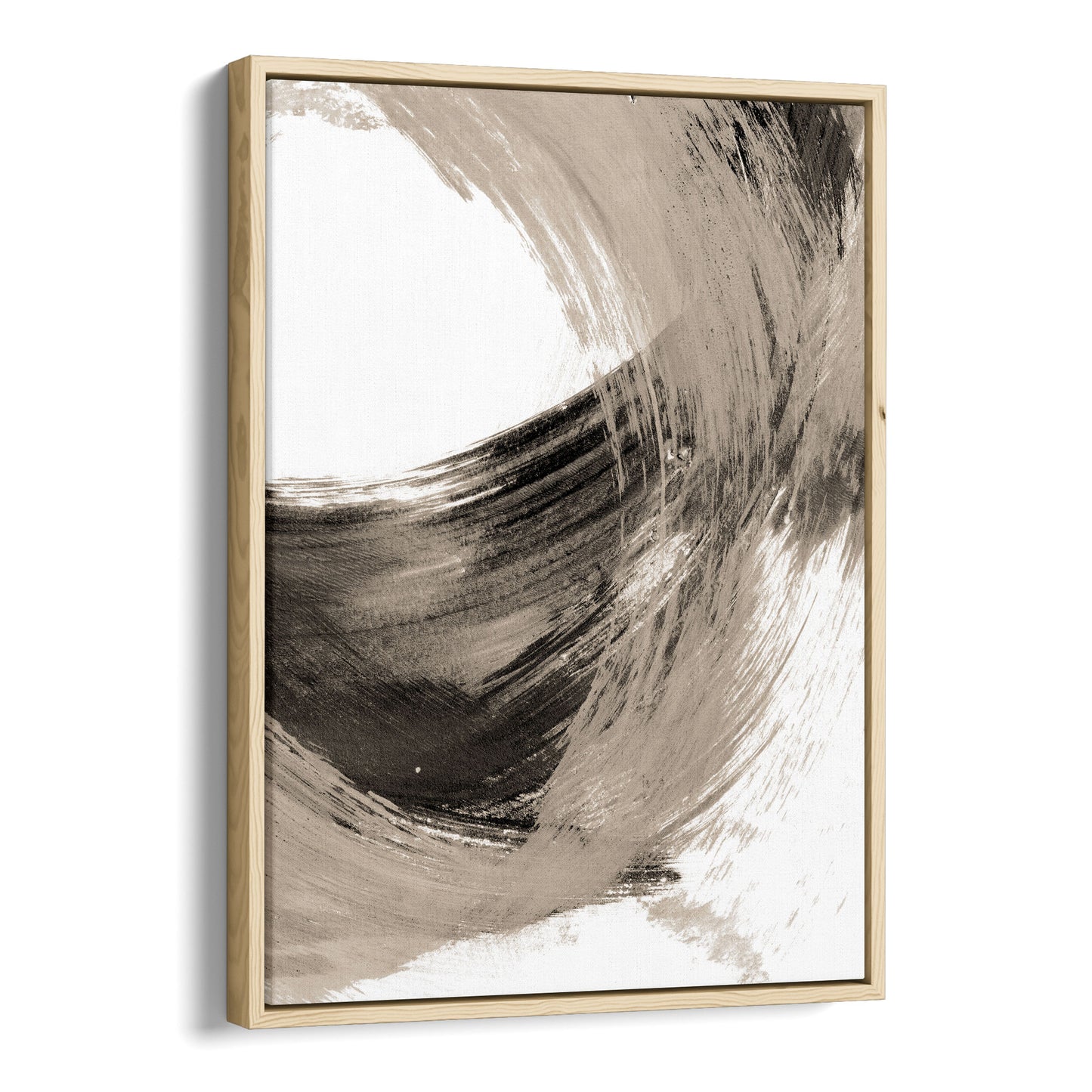 Curved Brushstroke Painting Black and Tan Abstract Print