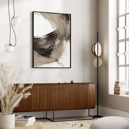 Curved Brushstroke Painting Black and Tan Abstract Print