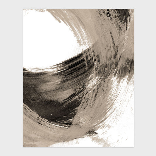 Curved Brushstroke Painting Black and Tan Abstract Print