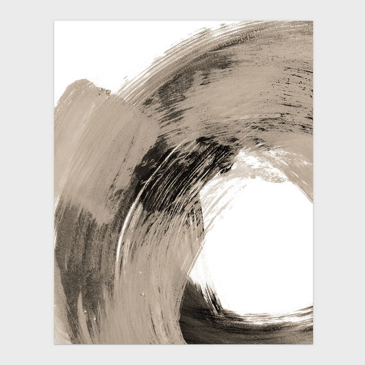 Black and Tan Curved Brushstroke Painting Abstract Print