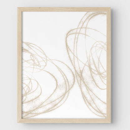 Beige Geometric Curves Abstract Line Drawing Print