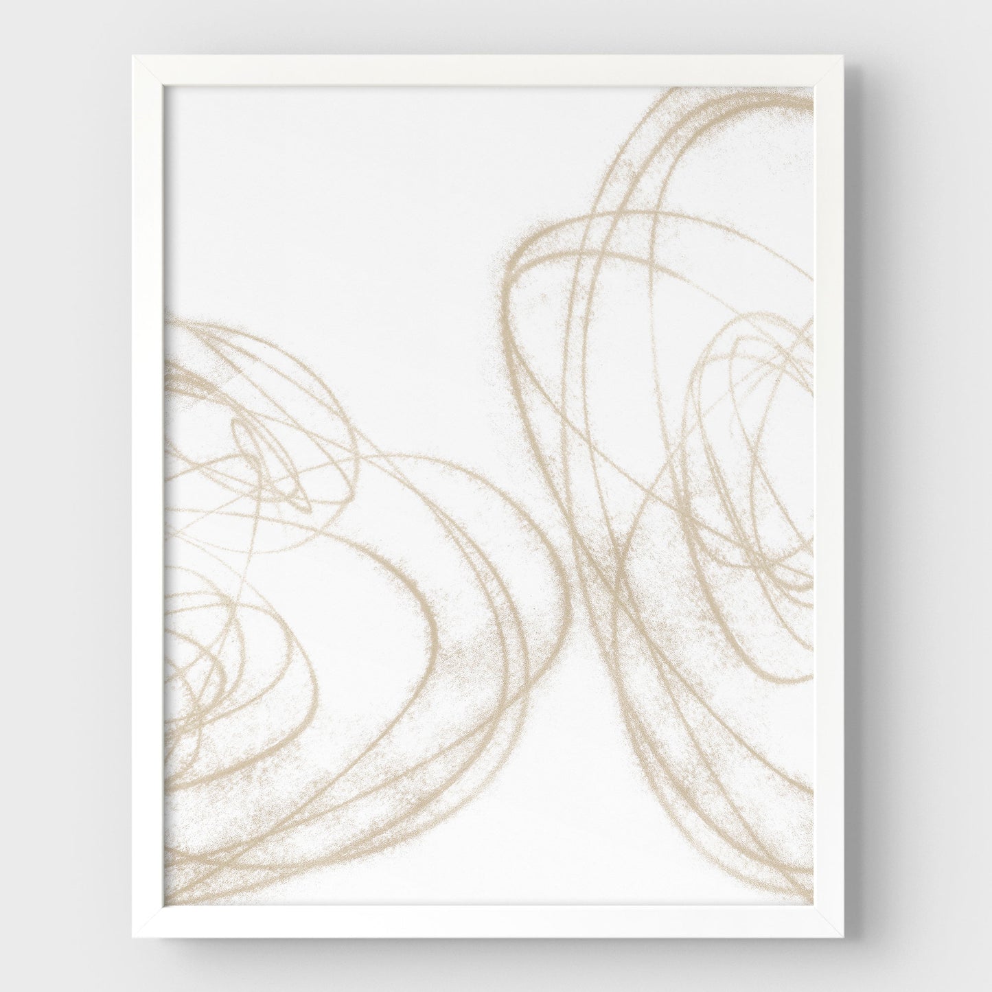 Beige Geometric Curves Abstract Line Drawing Print