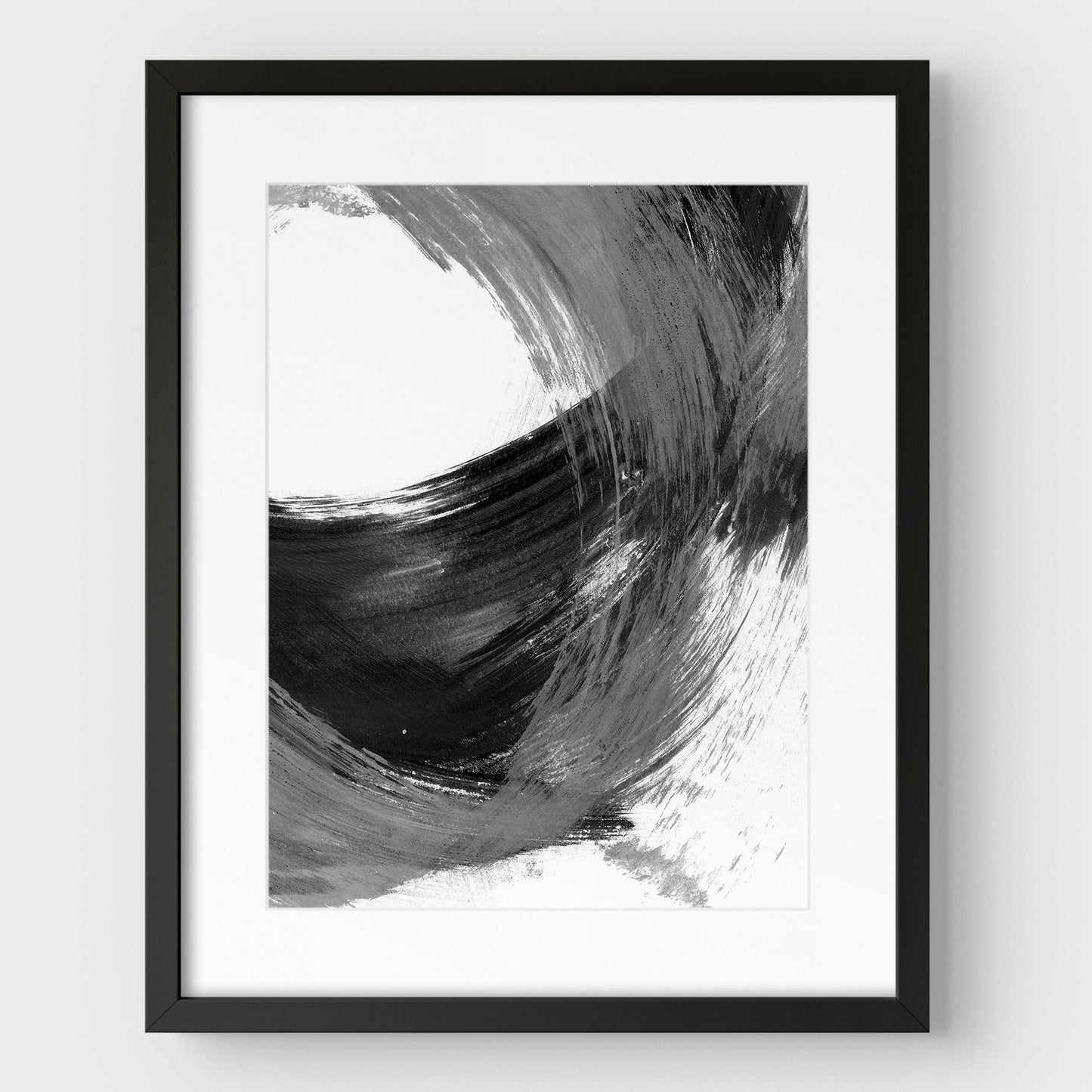 Black and Grey Curved Brushstrokes II Print