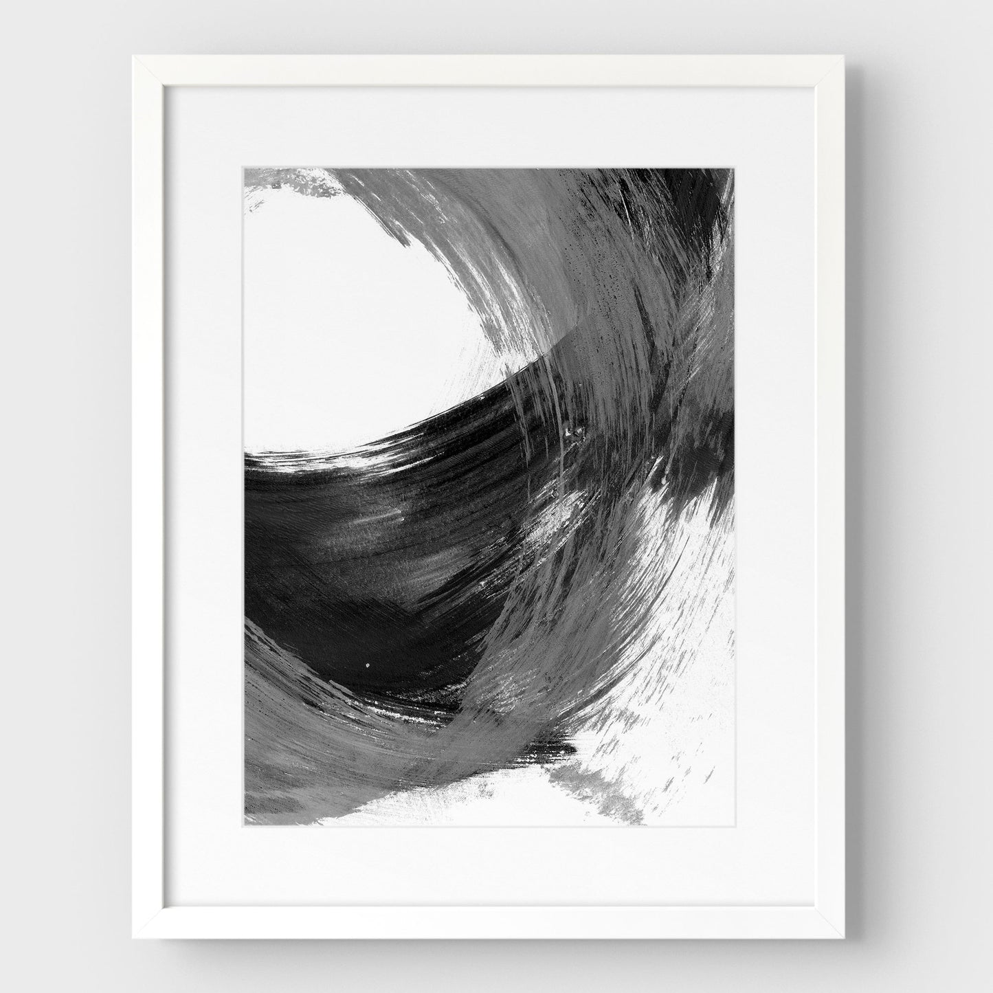 Black and Grey Curved Brushstrokes II Print